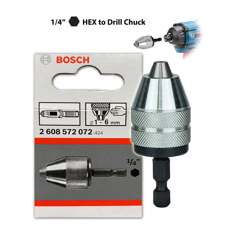 Bosch 2608572072 Keyless Drill Chuck Adapter for 1/4″ Hex Shank (Convert Impact Driver to a Drill)