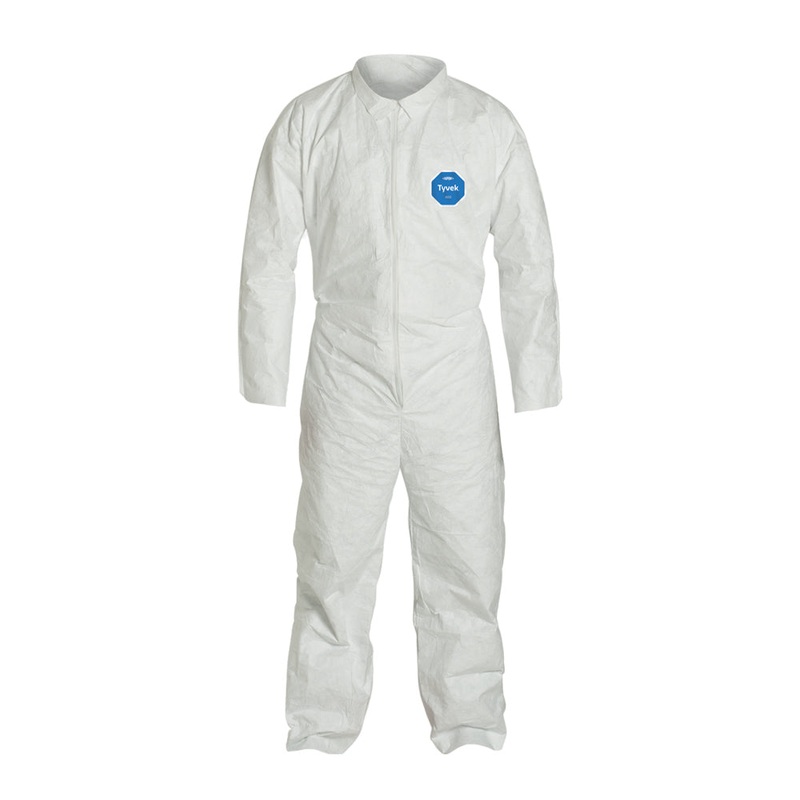 Coveralls – DuPont Tyvek 400 Comfort Fit, Collar, Stormflap, Open Wrists & Ankles, Elastic Waist, Serged Seams, White (Case of 25), TY120S