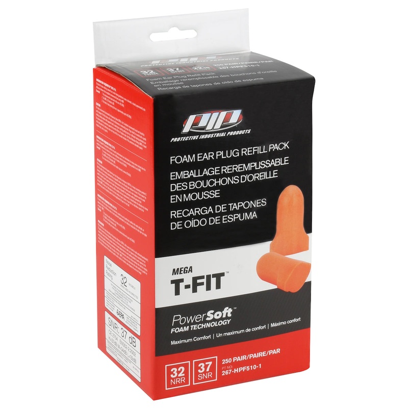 Earplugs – PIP Mega T-Fit T-Shape Disposable Soft Polyurethane Foam Ear Plugs – Dispenser Refill Pack, NP267HPF5101