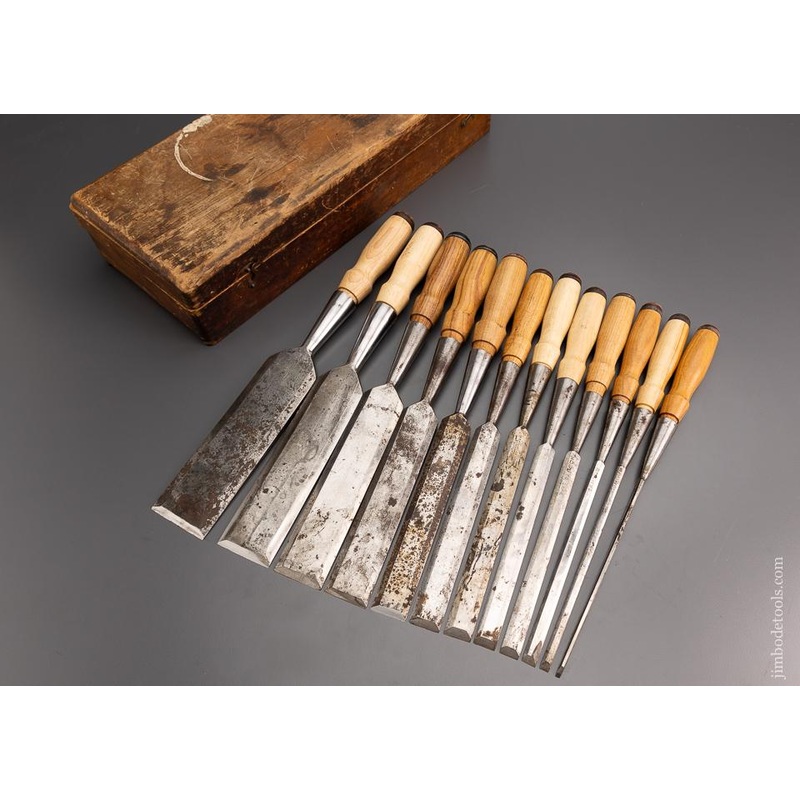 WITHERBY MADE FOR UNION HARDWARE SAMSON Complete Set of 12 Socket Firmer Chisels in Original Box – 96829 – AS OF FEB 15