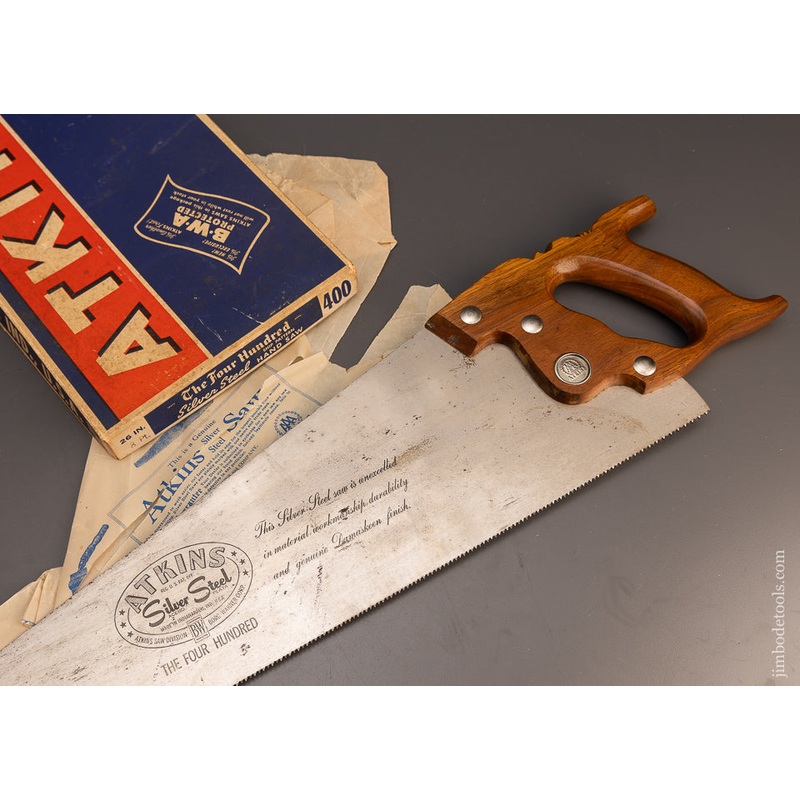 Vintage ATKINS No. 400 Rosewood Handled Hand Saw Mint in Box – 113920