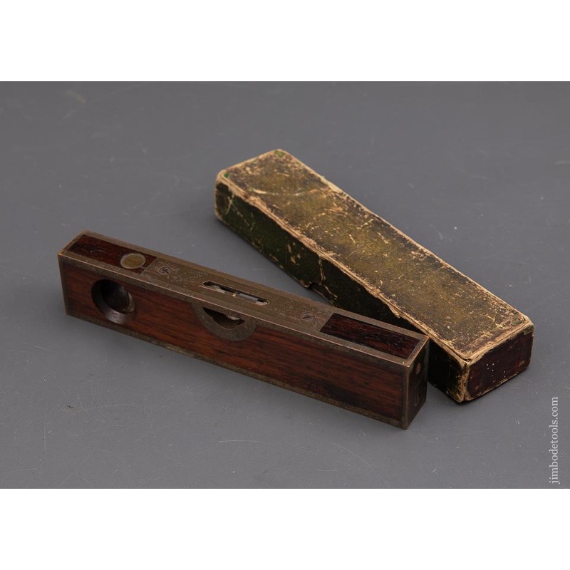 Stunning! Eight inch STRATTON October 4, 1887 Patent Full Bound Rosewood and Brass Level NEAR MINT in Original Box – EXCELSIOR 93013