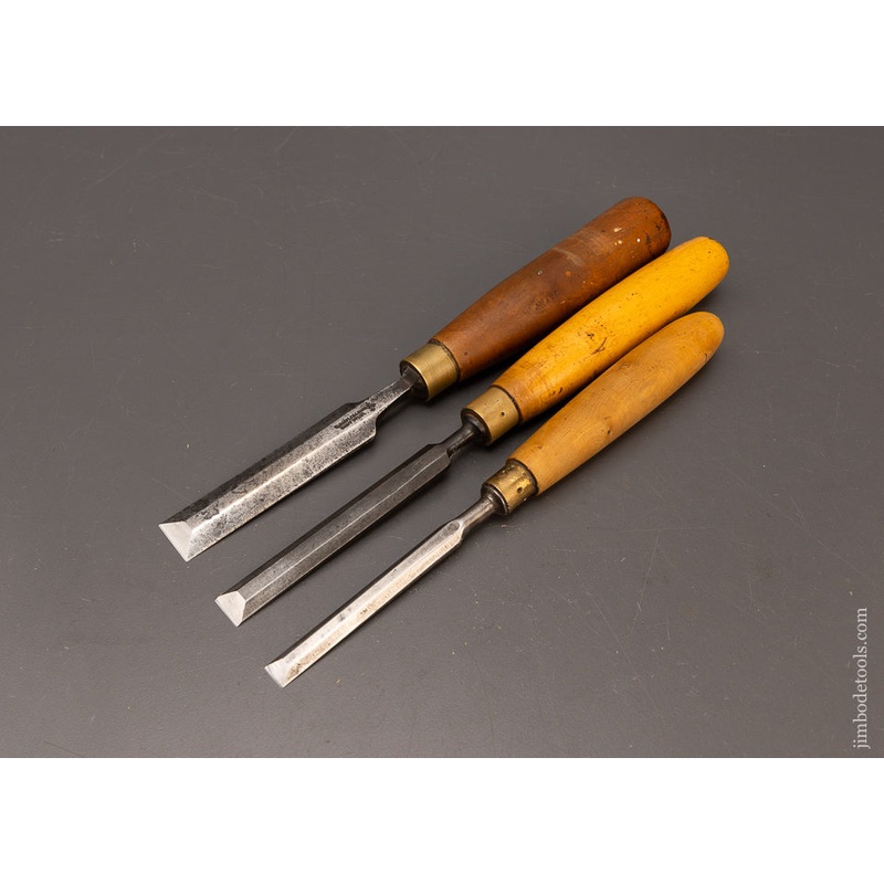 3 Very Sharp MARPLES Boxwood Handled Bevel Edge Chisels – 116864