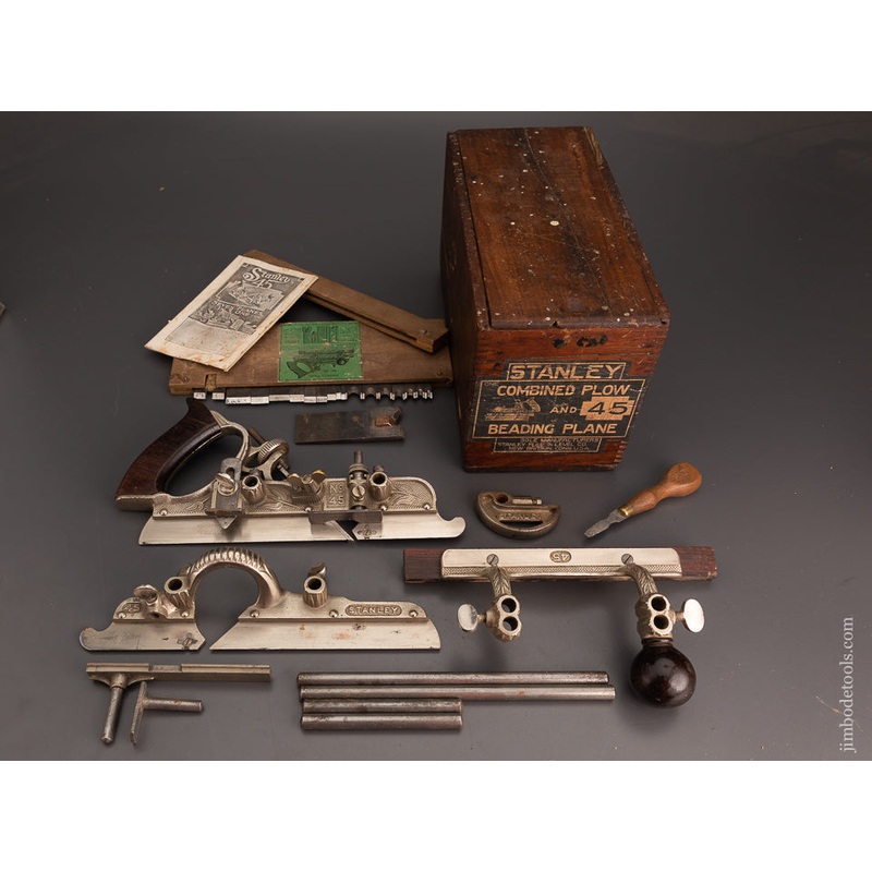 STANLEY No. 45 Combination Plow Plane 100% Complete in Original Chestnut Box –  102976