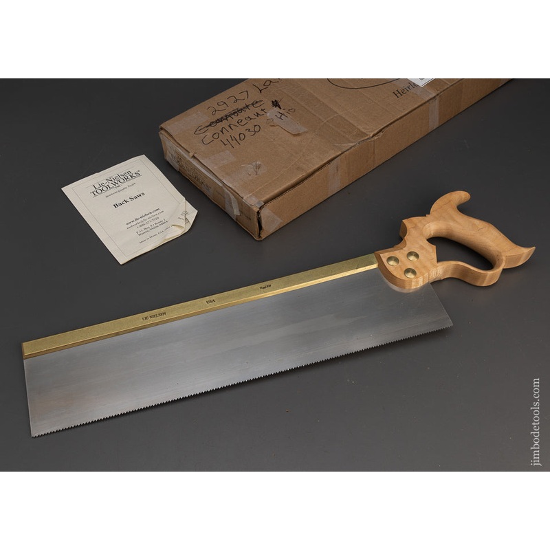 Unused LIE NIELSEN 16 Inch Tapered Brass Back Tenon Saw with Discontinued Tiger Maple Handle – 115350