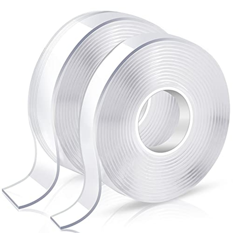 KUSUFEFI Double Sided Adhesive tape Heavy Duty, Double Stick Mounting (2 Rolls, Total 20FT), Clear Two Sided Wall tape Strips, Removable Poster tape