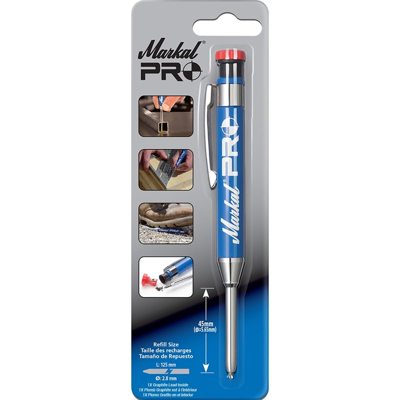 Markal 96270 – Markal PRO- Carpenter Mechanical Pencil with 1 Graphite Lead, Built-in Sharpener, 1 Click Advance, Heavy Duty Metal Barrel & Extended