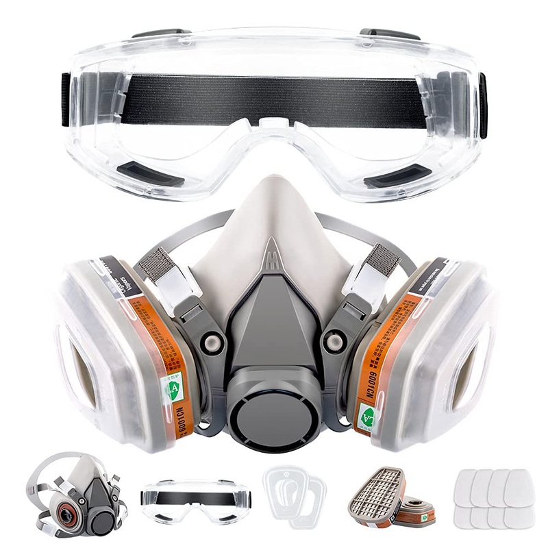 RBLCXG Respirator Reusable Half Face Cover Gas Mask with Safety Glasses, Filters for Painting, chemical, Organic Vapor, Welding, Polishing,