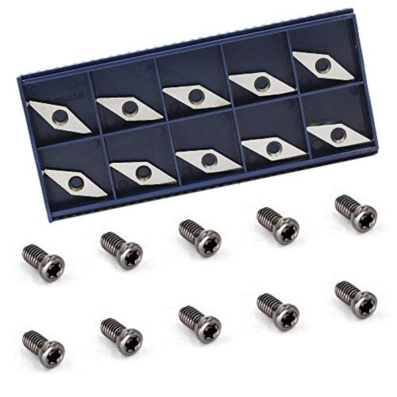 YUFUTOL Diamond shape Carbide Replacement Insert Cutter Planer Knives with Radius Point, Pack of 10 with 10pcs M4*9mm Screws,ideal for DIY Wood Lathe