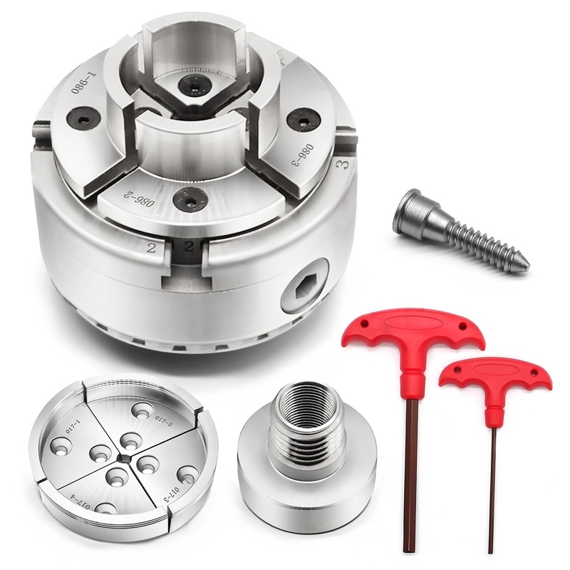 Yunnergo 1″ x 8 TPI Thread 4 Inch Self Centering Wood Lathe Nickel-Plated Chuck Set 2/3/5 Jaw Turning Chuck Set (2PCs Jaw)