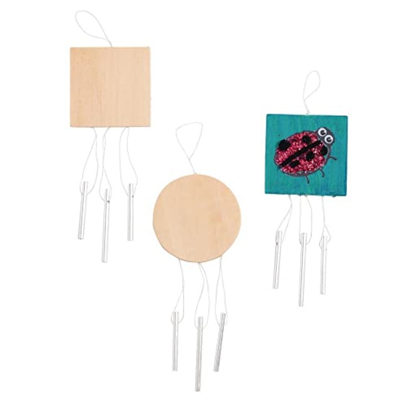 Colorations Decorate Your Own Wooden Wind Chimes Kit, Set of 12, 2 Different Designs, Ready to Decorate and create unique and personal Designs, Fun