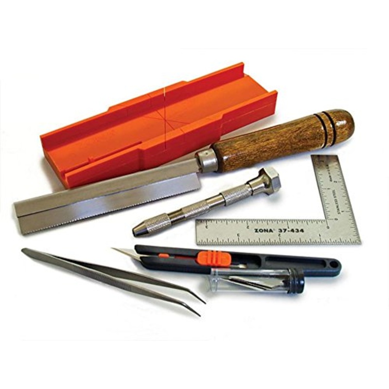 Zona 38-700 Hobby Tool Kit, Plastic Mini Miter Box 35-250, 32Tip Ultra Thin Razor Saw 35-200, Pin Vise 37-140, L-Square Ruler 37-434, Retractable