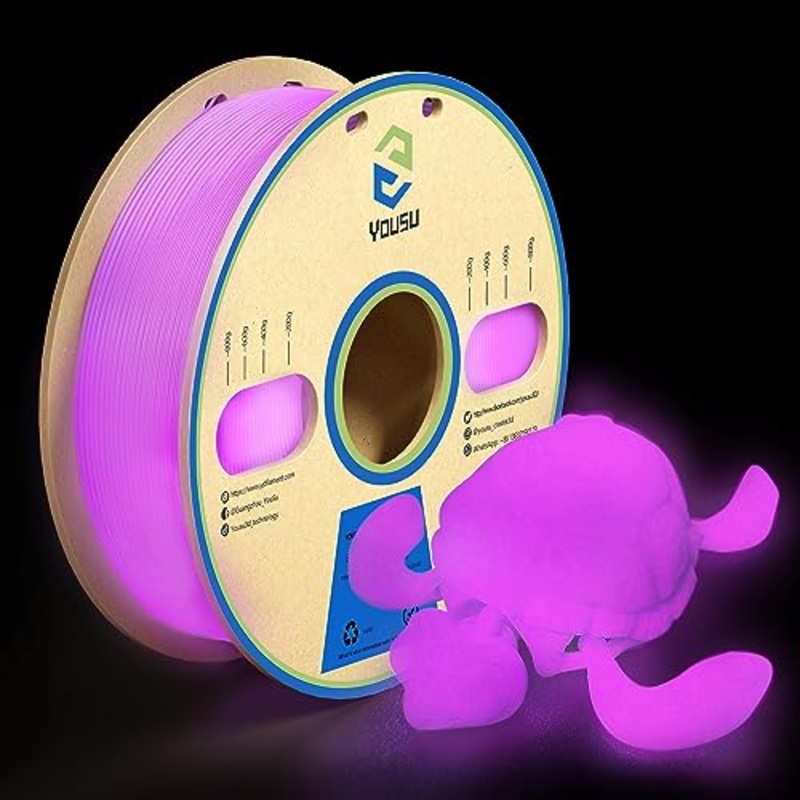 YOUSU 3D Printer Filament 1.75mm PLA Filament Glow in Dark PLA Filament Purple 3D Printing Filament 1kg(2.2lbs) Spool.
