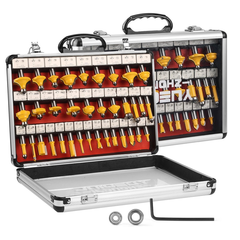 Yueqing Zhongji Router Bit Set of 35 Pieces Router bits 1/2 Inch Shank 35pcs Expert Router Bit Kit C3 Alloy Blade Router bits for Precision Carving