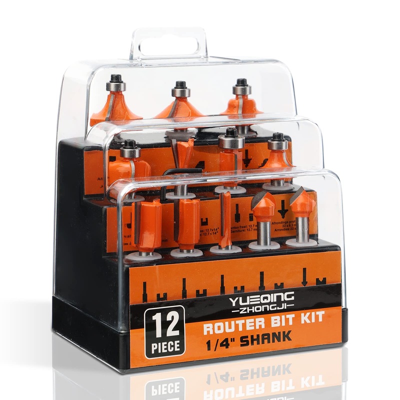 Yueqing Zhongji 1/4 Shank Router Bit Set Router bit Set 1/4 Shank 12 Piece Router bit Set Tungsten Carbide Router Bit Professional Level Router bits