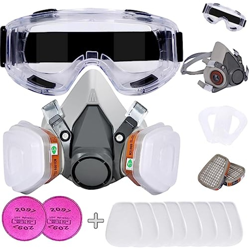 Amonanak Respirator Mask with Filters, Welding Respirator Paint Mask with Goggles Reusable Gas Mask Full Face Respirator for Chemicals Construction