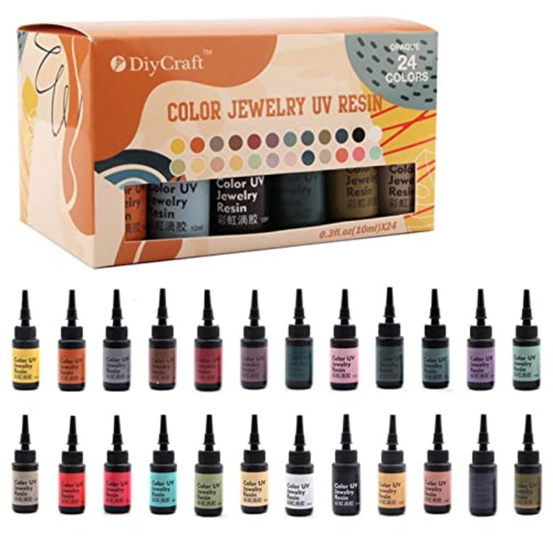 DIYcraft Colored UV Resin – 24Colors (M-24Colors) UV Light Curing Ultraviolet Cure Resin Glue for Small UV Resin Molds, Jewelry Making –