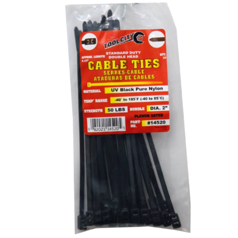 Tool City 8.25 in. L Black Cable Tie 50LB SD DOUBLE HEAD 25 Pack