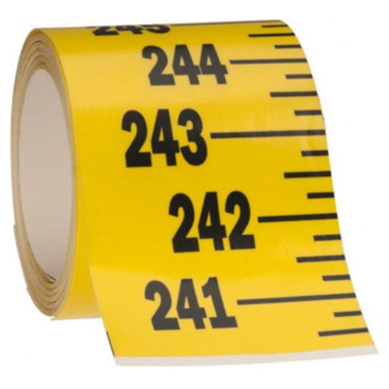 Mylar Adhesive Backed Rule, Vertical, Bottom to Top, 1/4 Grad., 24 ft. Length, 3 Width, Yellow – 32-796-5