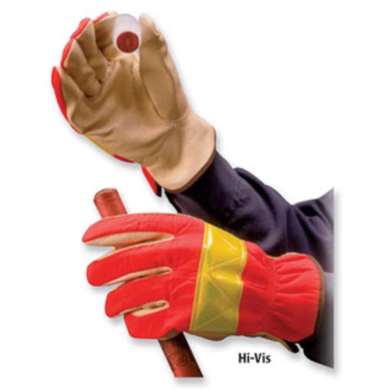 PRO-SAFE Hi-Vis Leather Palm Gloves, Top Grain Grade Pigskin Leather, Keystone Pattern, Slip-On Cuff, Size Large – 56-278-5