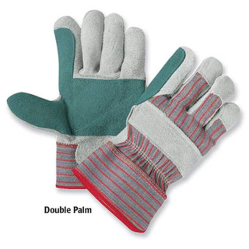 PRO-SAFE Leather Palm Gloves, Premium Grade Double Palm Leather, Gunn Pattern, Rubberized Safety Cuff, Size Small – 56-268-6