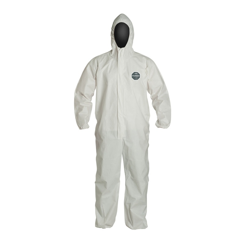 Coveralls – DuPont ProShield 60 Respirator Fit Hood, Elastic Wrists & Ankles, Storm Flap, Serged Seams, White (Case of 25) NG127S