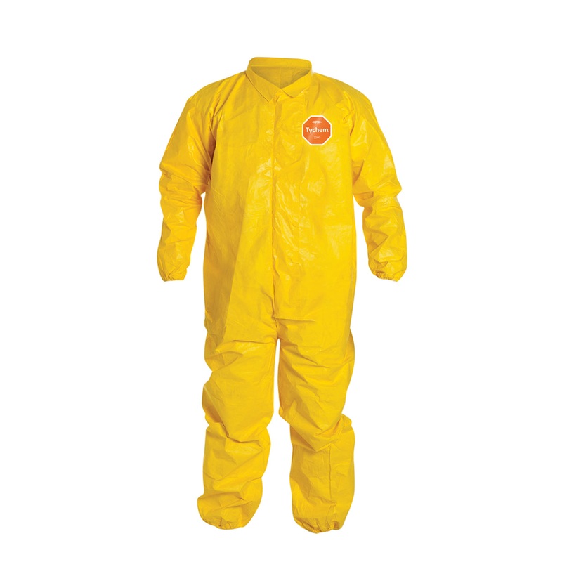 Coveralls – DuPont Tychem 2000 Collar, Stormflap, Elastic Wrists & Ankles, Serged Seams, Yellow (Case of 12) QC125S