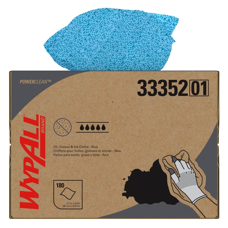 Wipers – WypAll Oil, Grease & Ink Cloths, Brag Box (1 Box of 180 Sheets), 33352